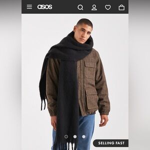 NWT ASOS DESIGN woven brushed scarf in black
